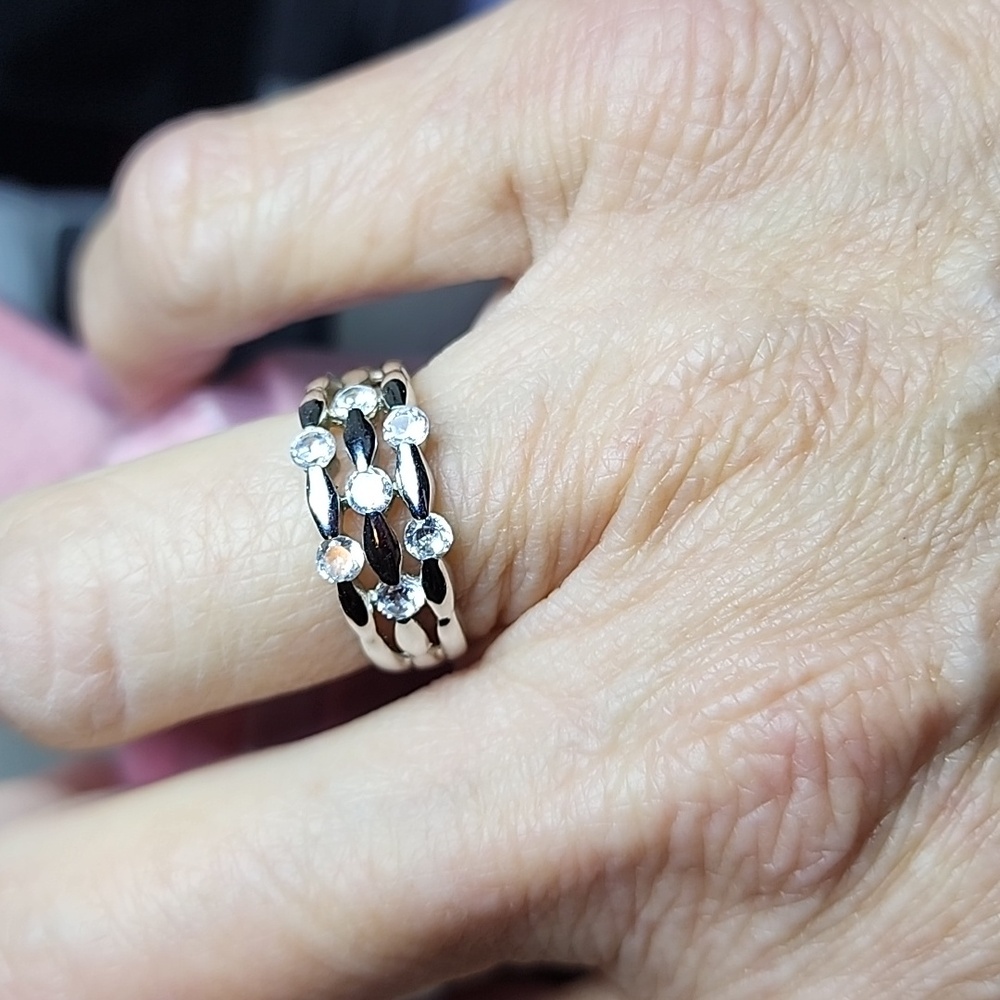 Pretty Sterling Silver & CZ Band Ring - Picture 9 of 10